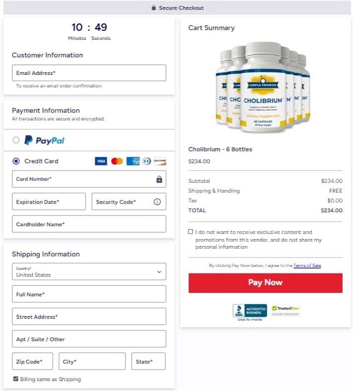 Cholibrium Secure Order Page — Checkout