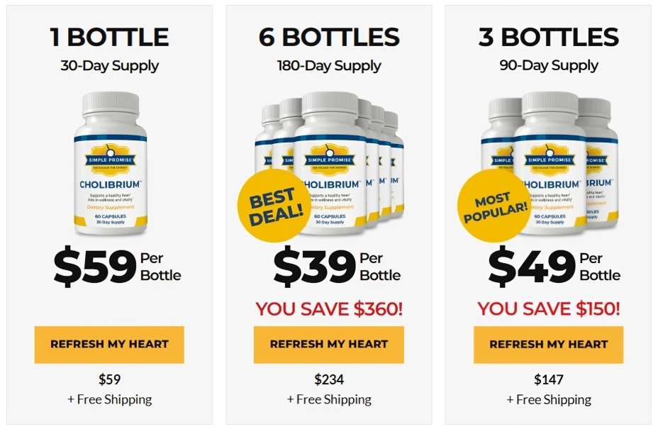Cholibrium Pricing — 1, 3 or 6 Bottle Packages